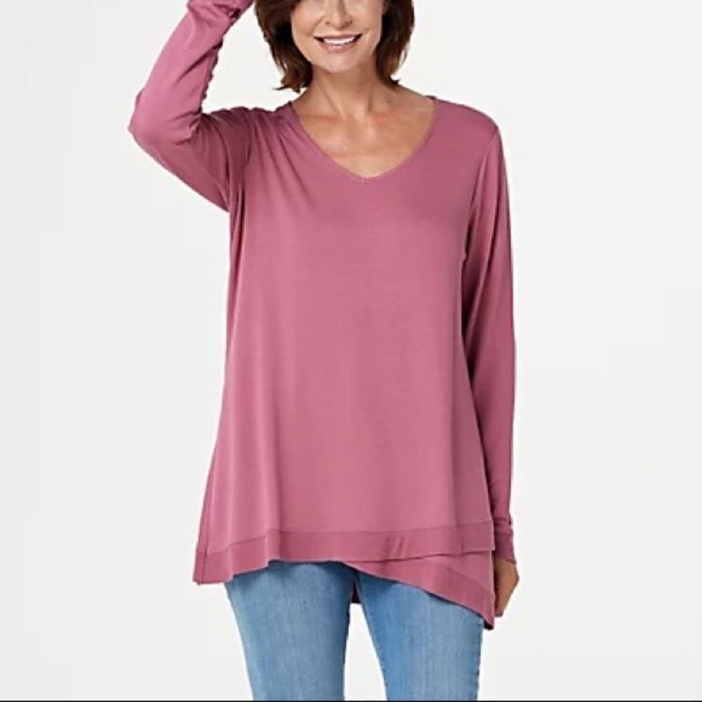 Susan Graver Crossover Hem Weekend Cozy Jersey Knit Top